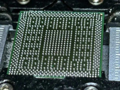 Extreme close-up of the solder balls on a BGA chip